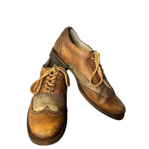 FREEBIRD FELIX Men's Wingtip Oxford Shoes Brown Green Distressed Leather Size 12 - Picture 1 of 14
